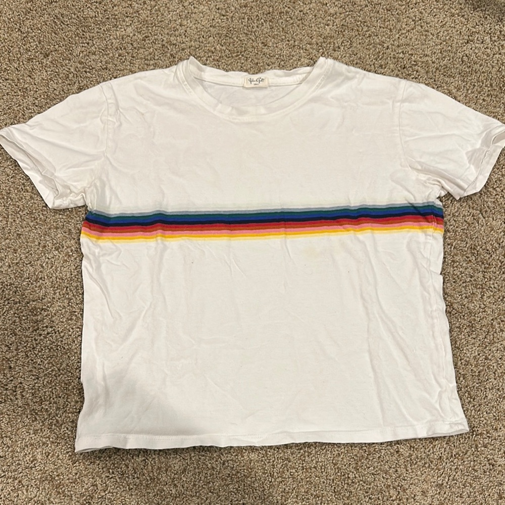 PacSun White Tee with Multicolor Stripe